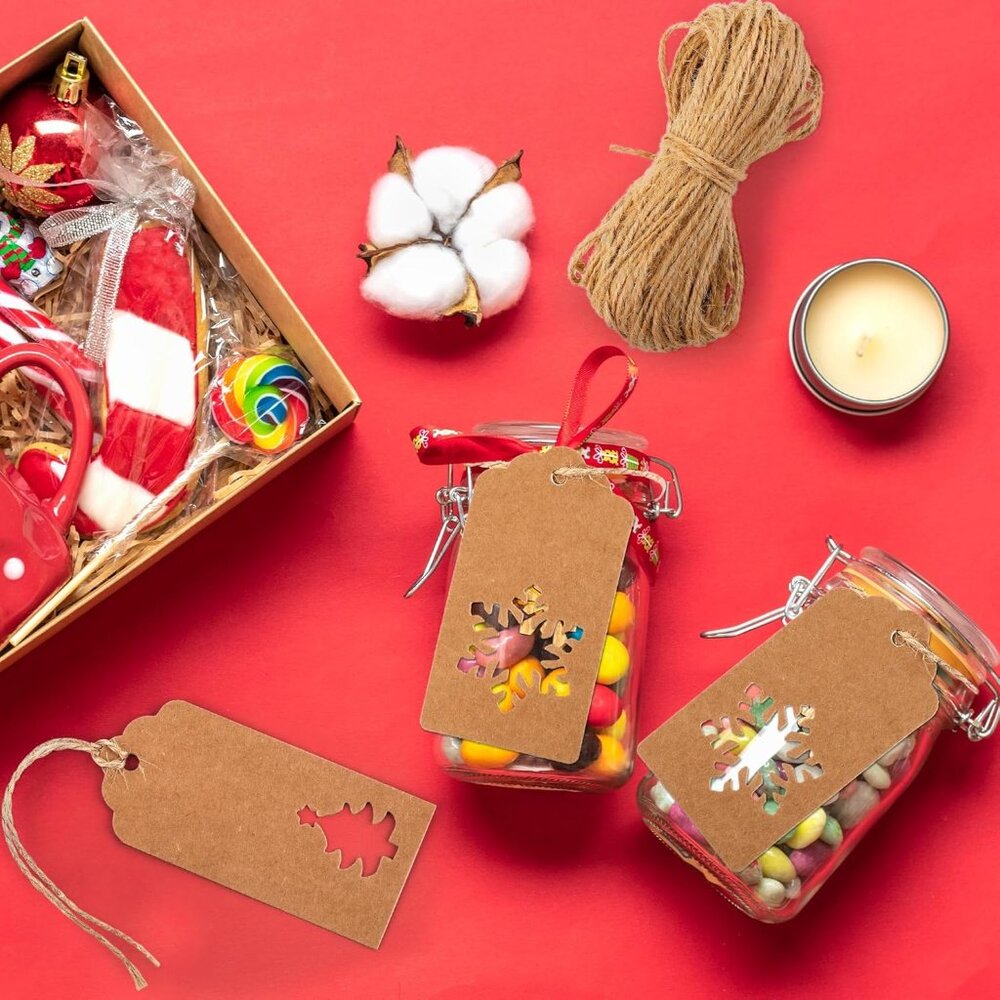 Versatile 150 Piece Kraft Christmas Gift Tags with Reindeer & Snowflake Designs - Picture 7 of 7